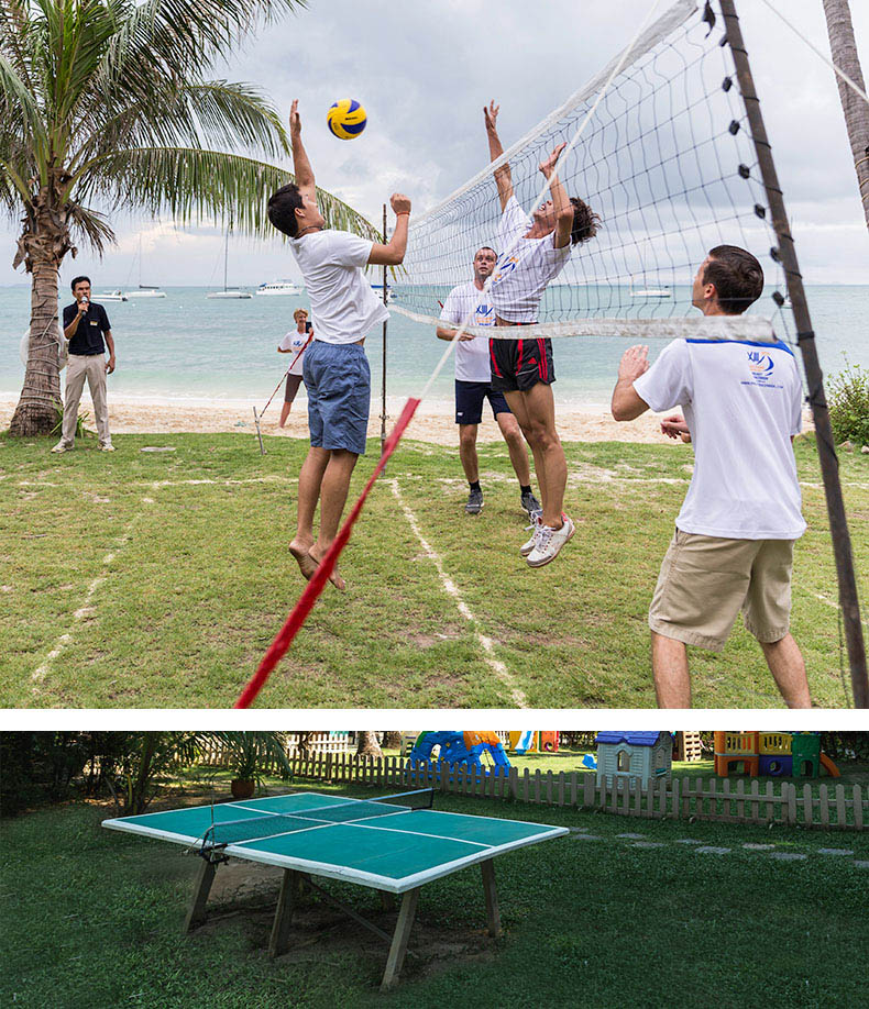 Have a spirited game of volleyball. Perfect your table tennis game.